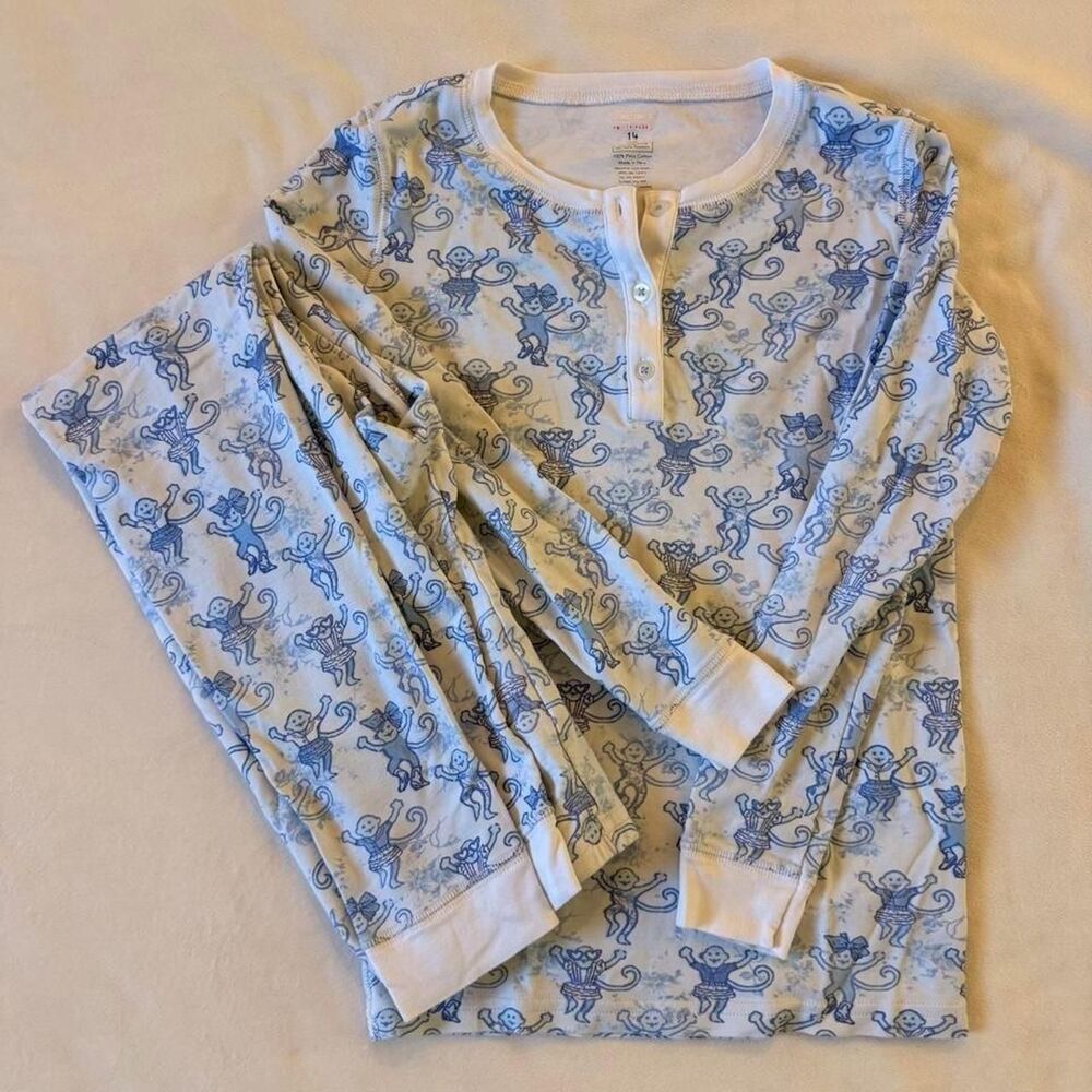 LoveShackFancy x Roller Rabbit Blue monkey pajamas, size girls 14
